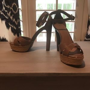 Nude patent espadrille platform sandals